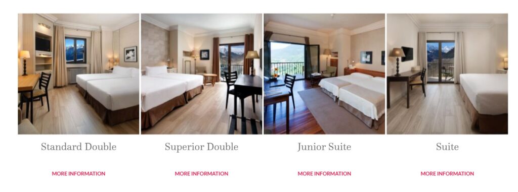 Parador de Vielhaなど特定のパラドールの特徴や写真、設備情報を調べる検索画面
